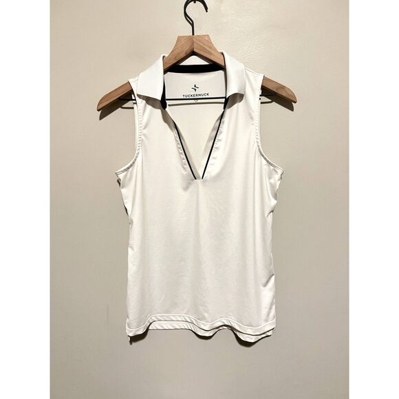 Tuckernuck Tops - Tuckernuck Sport White Sleeveless Caroline Polo Tank Black Trim Size Small